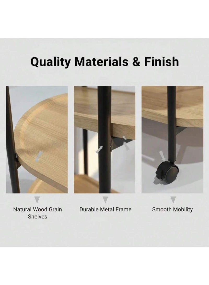 POWER Three-tier coffee table with wheels, metal frame, movable wooden side table, modern side table, suitable for living rooms, bedrooms, small spaces, and other home décor. - Image 5